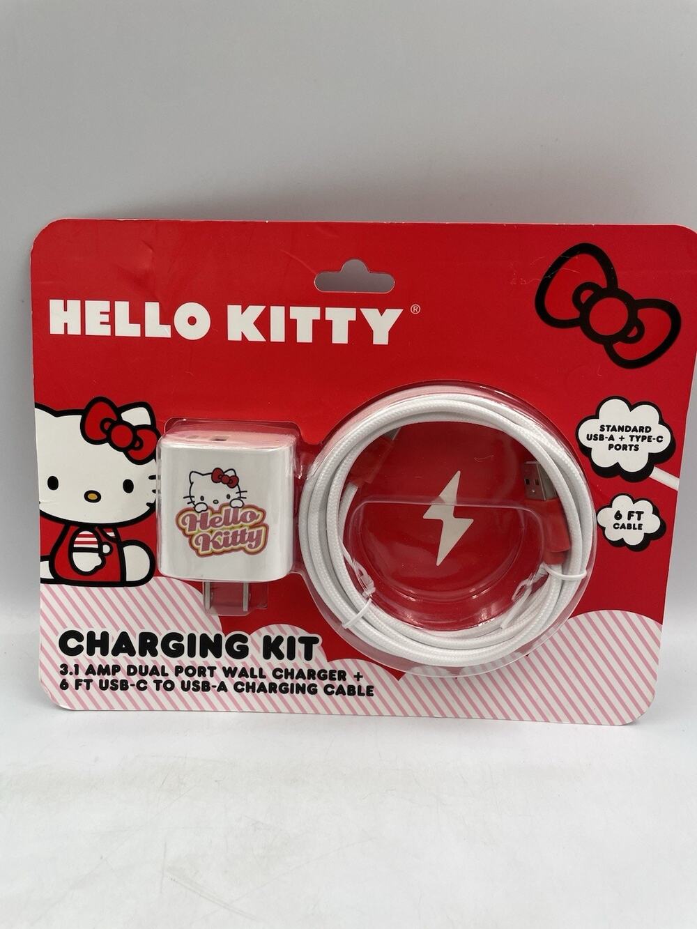 Hello Kitty Charging Kit 3.1 AMP Dual Port Wall Charger + 6 FT USB-C To USB-A